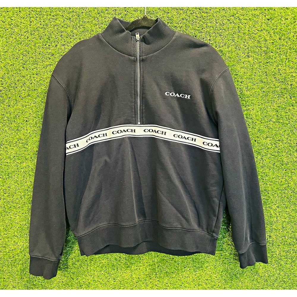 Coach Men's L Dark Blue 1/2 Zip Fleece Mock Neck Pullover Sweatshirt Logo